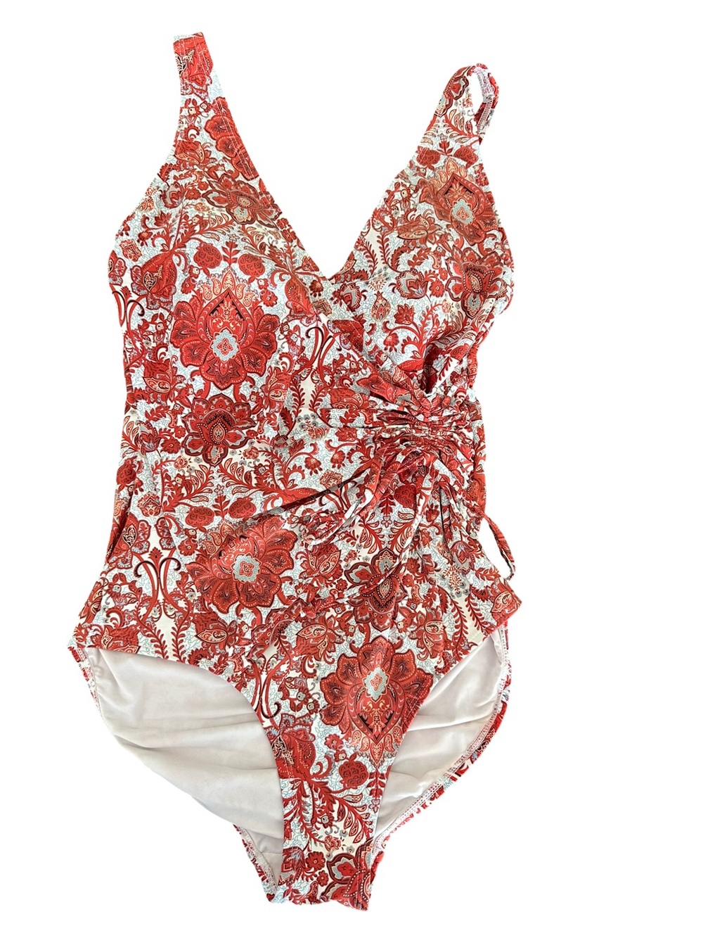 Nip Tuck Joanne Floral Multi Fit Cup Ruched Side Tie One-Piece Swimsuit Size 6